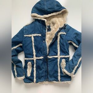 Big Chill Blue Denim vintage Jacket with Cream Faux Fur